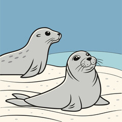 Harbor seals resting peacefully on a sandy sea beach, showcasing serene wildlife and coastal beauty.
