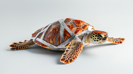 Fototapeta premium Realistic Turtle Figurine with Intricate Patterns and Textures Showcasing Marine Life Artistry on a Neutral Background