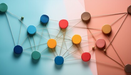An abstract representation of a network of colored and sized circles moving toward and away from each other