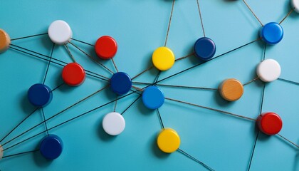 An abstract representation of a network of colored and sized circles moving toward and away from each other