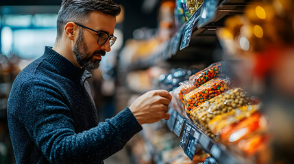 Retail Merchandiser Optimizes Product Display in US Department Store with Neatly Organized Shelves and Ample Copy Space
