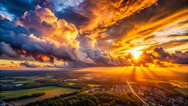 Breathtaking Sunset Cloudscape: Drone Photography Wallpaper