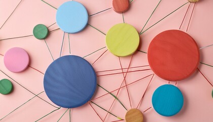 An abstract representation of a network of colored and sized circles moving toward and away from each other