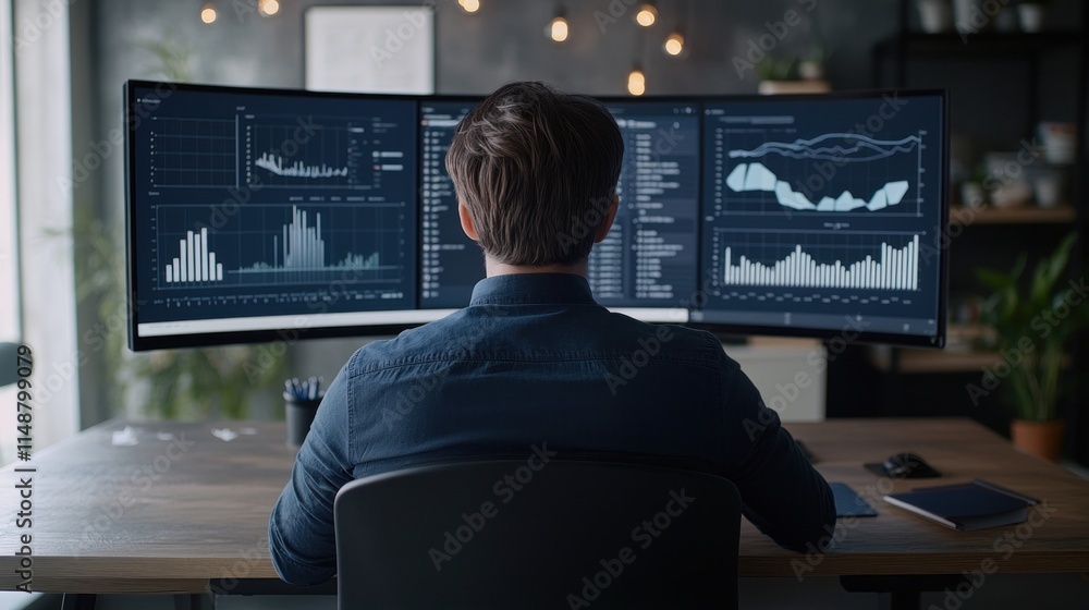 Poster Analyst Working with Data on Multiple Screens