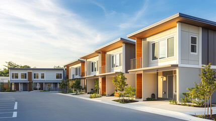 Fototapeta premium Affordable housing, simple and functional architecture, minimalist exterior design, budget residential buildings