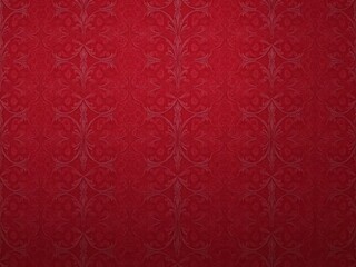 Intricate damask pattern in deep crimson red, red background,romantic,interior design