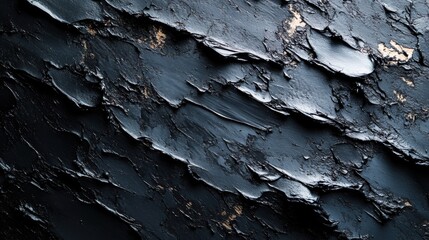Abstract textured black paint surface with rough patterns and depth