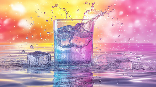 vibrant cocktail splashes into glass, creating colorful scene