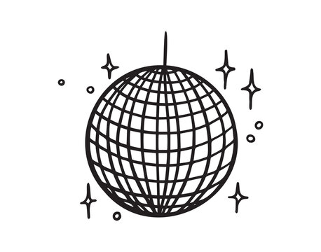 recommend clip art: disco ball doodle hand drawn icon. Outline drawing disco ball for party line clipart symbol