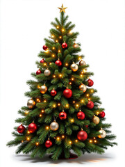 Decorated christmas tree with ornaments and lights PNG style
