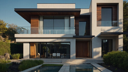 Fototapeta premium Modern Two-Story House with Infinity Pool