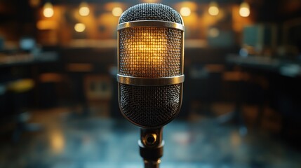Vintage microphone in recording studio.