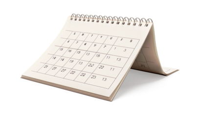 Calendar page flipping sheet on wood table on a transparent background