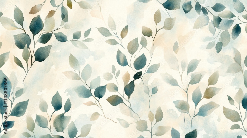 Poster serene nature patterns abstract art leafy textures digital design soft colors tranquil aesthetic