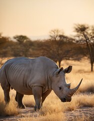 Fototapeta premium Two white rhinoceros, rhino portrait, wildlife safari and game drive in the Kalahari desert