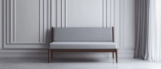 Modern Minimalist Interior Design: Grey Sofa against White Paneled Walls