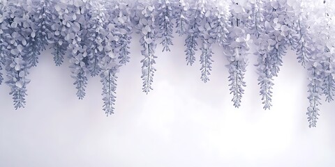 Lavender Wisteria Blossoms Cascading Against White Background