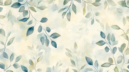 Nature-inspired watercolor leaves abstract botanical art soft green tones serene background artistic perspective