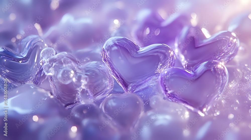 Poster ethereal silver and lavender valentine-inspired background with glowing heart patterns, mystical spa