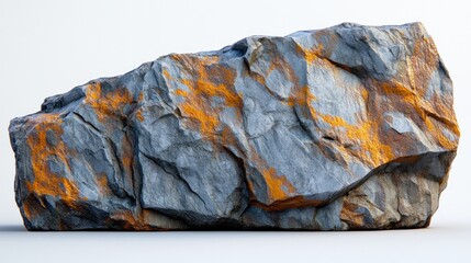 Large gray rock with orange markings on white background.