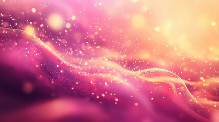 Obraz premium Radiant pink and golden abstract Valentine background with flowing heart patterns, glowing particles and soft bokeh effects, conveying passion and warmth