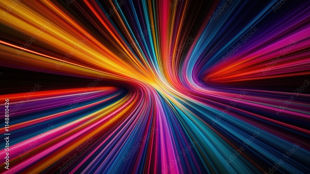 Poster abstract vibrant color burst radiating from central point. dynamic patterns, hues create striking vi