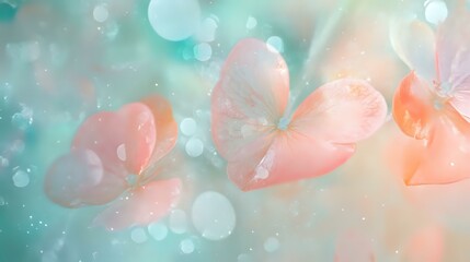 Fototapeta premium Subtle pink and mint Valentine abstract background with pastel hearts, bokeh effects and a fresh, cheerful vibe for young love