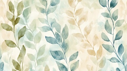 Botanical watercolor leaves artwork nature digital illustration soft palette aesthetic serenity concept