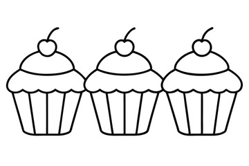 Set of cupcakes line art illustration