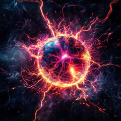 vibrant plasma ball emitting glowing tendrils of energy in space