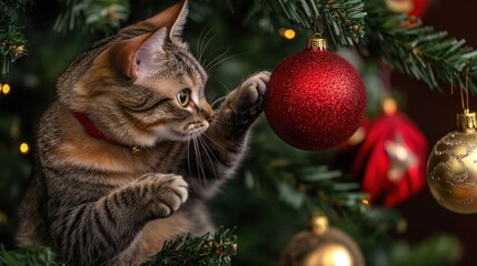 Curious Cat on a Christmas Tree