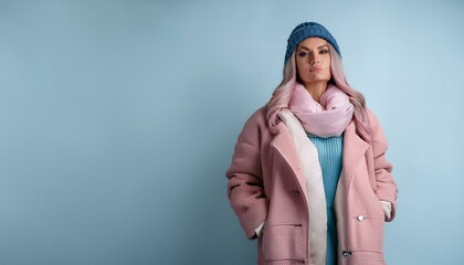 Fototapeta premium Winter fashion with long padding, oversized winter coats, scarves and gloves