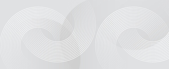 Abstract white glowing geometric lines on gray background. Modern shiny blue circle lines pattern. Futuristic technology concept. Suit for cover, poster. vector