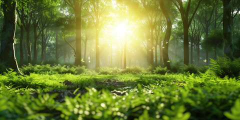 Fototapeta premium Sunny day in a green forest