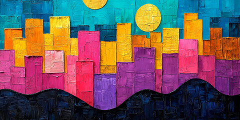  Vibrant Cityscape with Abstract Colors and Sun
