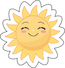 A sun sticker with a warm, endearing smile, perfect for digital and physical use, set on a clean white background.