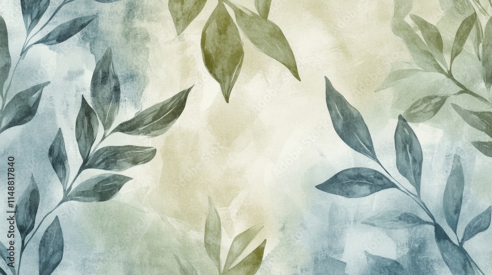 Poster nature-inspired leaf patterns abstract art digital design tranquil atmosphere close-up view serenity