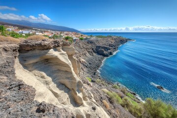 Fototapeta premium Coastal,erosion,Tenerife,village,striking,geological,formations,clear,view,horizon,