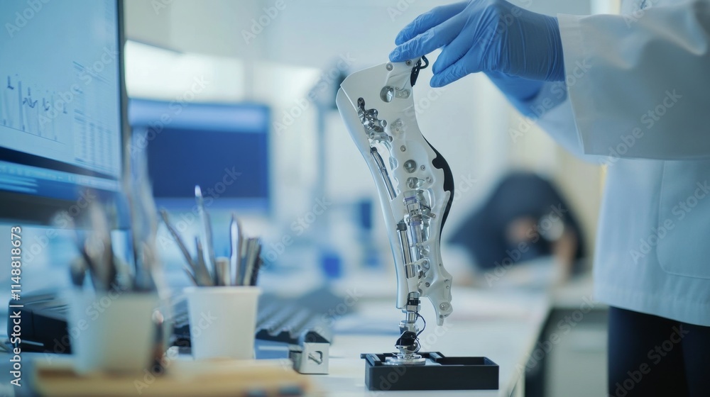 Poster innovative robotic prosthetic development in technology lab engineering project high-tech environmen