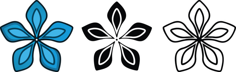 Naklejka premium Floral Designs Blue, Black, White Flower Illustrations