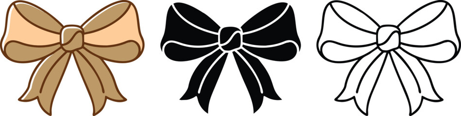 Three Elegant Bow Designs Beige, Black, and Outline Styles