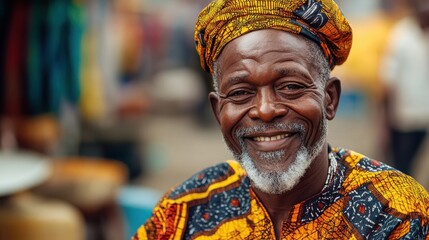 Fototapeta premium Elderly Nigerian man with traditional attire and a kind smile.