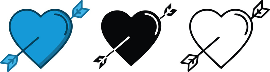 Hearts pierced by arrows blue, black, and outline designs