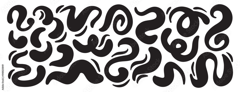 Poster organic abstract liquid irregular paint blobs bold set. fluid splashes wavy forms collection