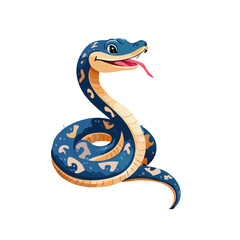 Naklejka premium Cute Cartoon Snake Illustration Blue, Orange, Happy Reptile