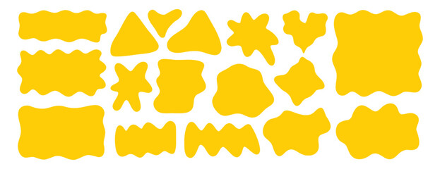 Abstract organic liquid shapes. Irregular fluid flat shapes. Random wavy oval spots and curvy elements. Smooth rectangle box set