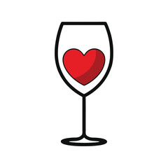 Minimalist Wine Glass Vector with Heart - Elegant Romantic Illustration