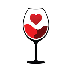 Minimalist Wine Glass Vector with Heart - Elegant Romantic Illustration