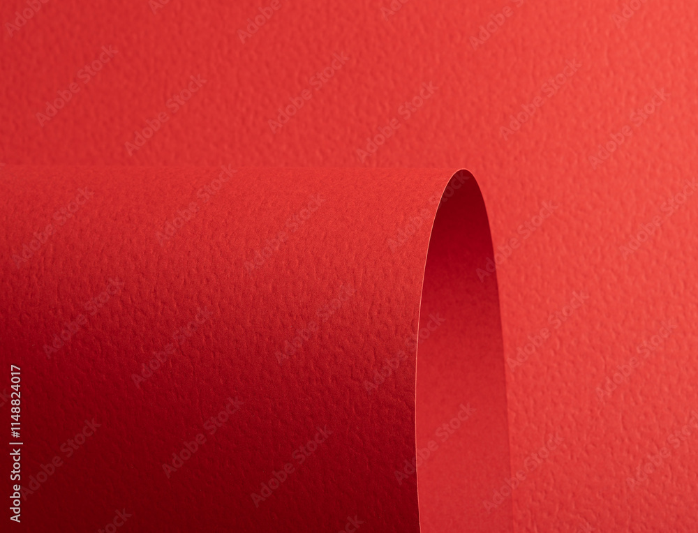 Aufkleber Scarlet red paper texture with a grainy, perforated surface featuring subtle curved overlaps. The deep crimson and ruby tones, combined with a matte finish, create a bold and