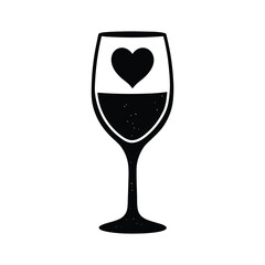 Black and White Minimalist Wine Glass with Heart - Elegant Romantic Vector Design